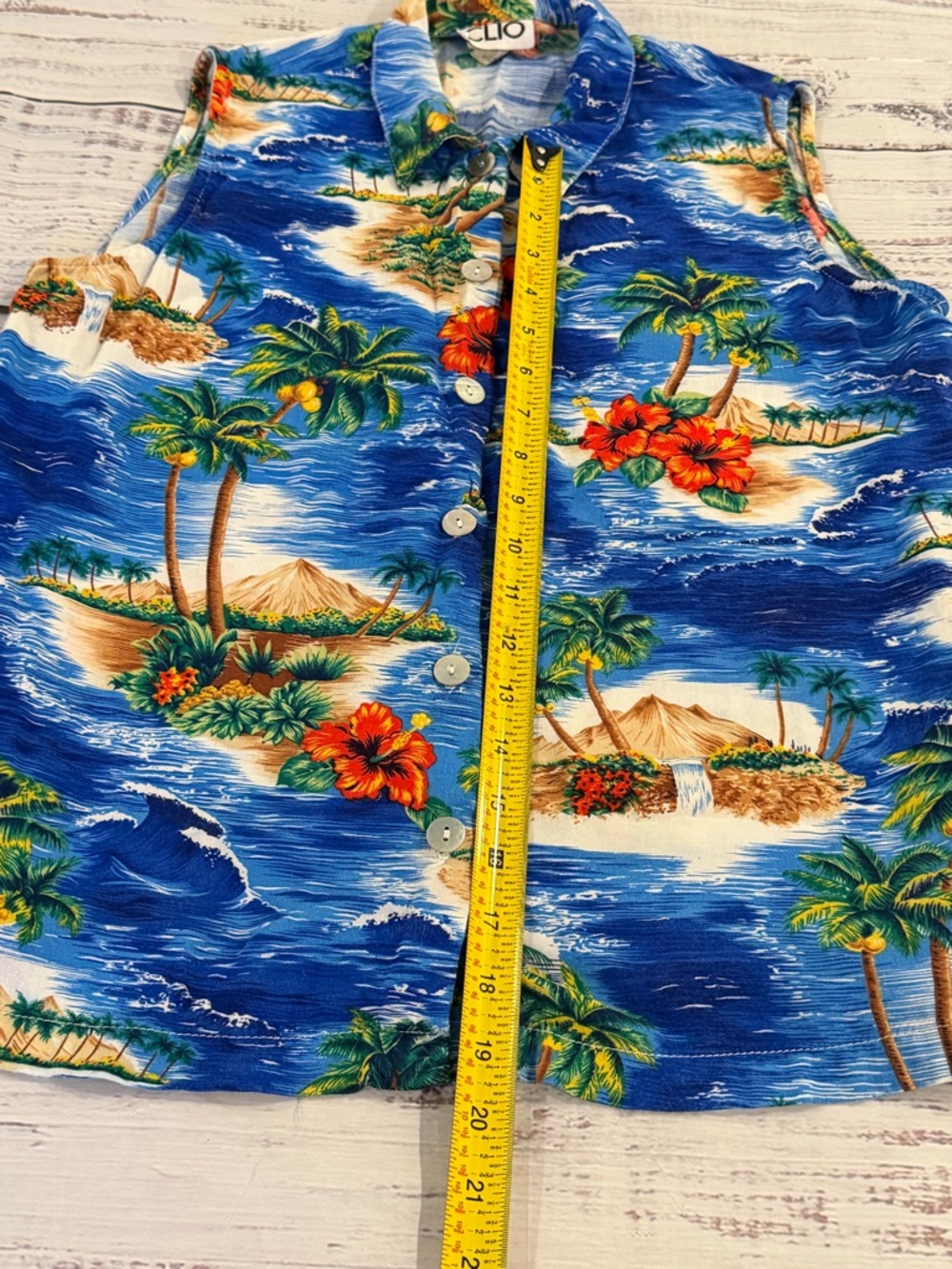 Vintage Clio Women's Large Hawaiian Floral Sleeveless Button Up Shirt 100% Rayon - Picture 5 of 7